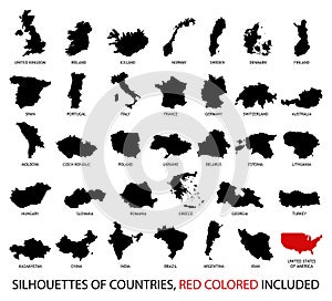 Silhouettes of Countries from Europe and America