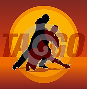 Silhouettes of couple dancing argentine tango