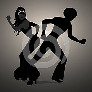 Silhouettes of couple dancing soul, funky or disco.