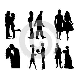 Silhouettes of couples on a white background. Vector illustration.
