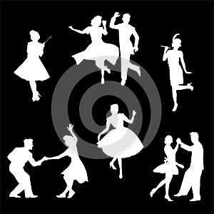 Silhouettes of dancers. Set of retro style dancers of the 20`s