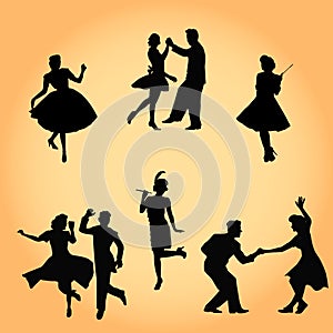 Silhouettes of dancers. Set of retro style dancers of the 20`s