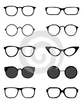 Silhouettes of different eyeglasses