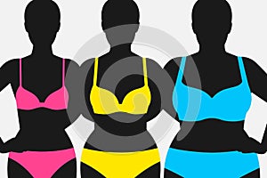 Silhouettes of different female figures and colored underwear