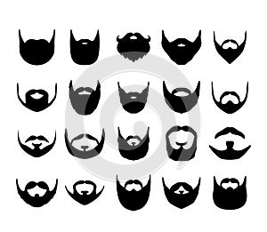 Silhouettes of different types of beards. Icons of men beards and mustaches for barbershops and hairdressers. Vector