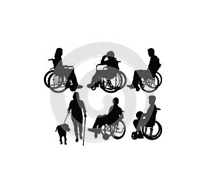 Silhouettes of a Disabled Person in a Wheel Chair