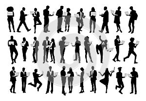 Silhouettes of diverse business people with laptop