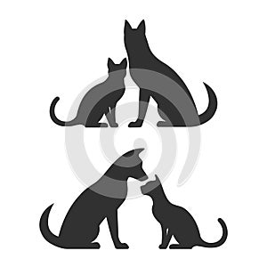 Silhouettes of dog and cat vector illustration.