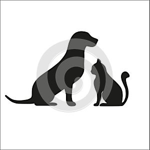 Silhouettes Dog and cat on white background