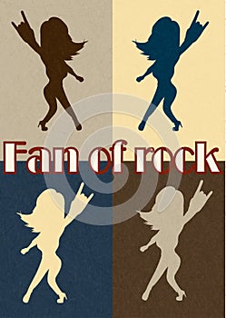 Silhouettes of fans rock, vector with noise and texture, marble textured backdrop.