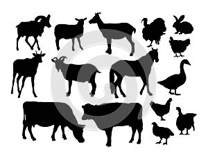 Silhouettes of Farm Animals, art vector design