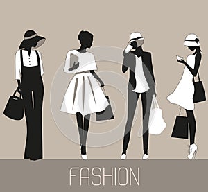 Silhouettes of Fashion women.