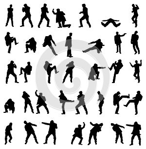 Silhouettes of the fighting men - vector set.