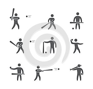 Silhouettes of figures baseball player icons set