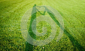 Silhouettes forming a heart over grass