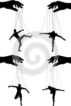 Silhouettes of four marionettes. sixth variant photo