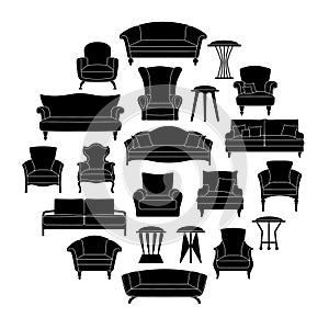 Silhouettes of furniture for sitting. Stencil. Vector illustration.