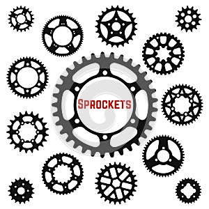 Silhouettes of the gear wheels, vector icons set