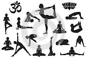 Silhouettes of girl in yoga poses