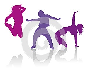 Silhouettes of girls dancing contemporary dance