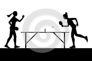 Silhouettes of girls playing ping pong