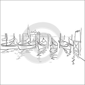 Silhouettes gondola venice panorama illustration vector