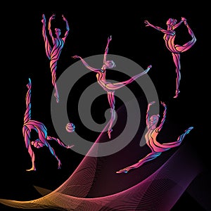 Silhouettes of gymnastic girls. Art gymnastics vector set