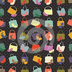 Silhouettes of handbag,shoes. Seamless pattern