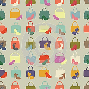 Silhouettes of handbag,shoes.Seamless pattern