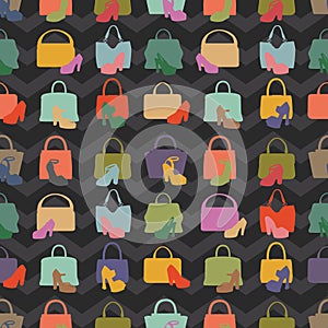 Silhouettes of handbag,shoes.Seamless pattern