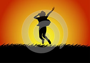 Silhouettes happy jumping women with the light of sunset  background, vector illustration