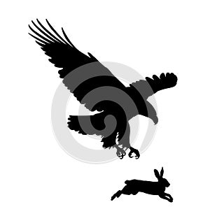 Silhouettes of a hare and eagle.