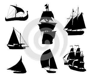 Silhouettes of historic sailing ships