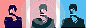 Silhouettes of hugging and kissing people. Set of sexual gender orientation icons. Human, heterosexuality and homosexuality.