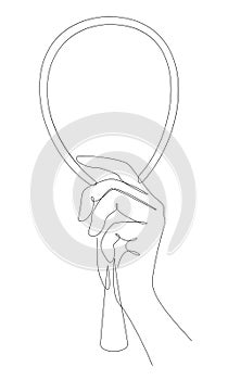 Silhouettes of human hands and a mirror in a modern one line style. Solid line sketches for decor, posters, stickers, logo. Vector