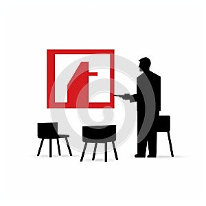 Silhouettes Of Humans Standing Next To A Red Board: A Pictogram In Isotype Style