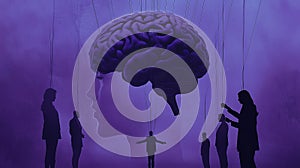Silhouettes Illustration of Brain Control and Influence in Purple