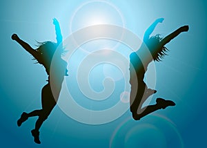 Silhouettes of jumping girls