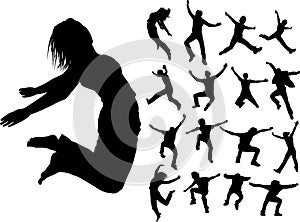 Silhouettes of jumping people