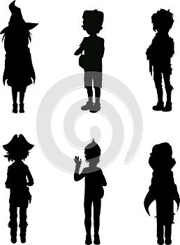 Silhouettes of kids in halloween suits