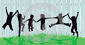 Silhouettes of kids jumping