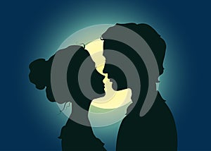 Silhouettes of kissing couple