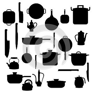 Silhouettes of Kitchenware , for background