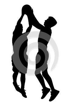 Silhouettes of male basketball players jumping to shot a ball