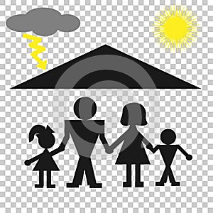 Silhouettes of a man, a woman and two children on a transparent background.