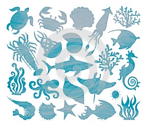 Silhouettes of marine life Vector.