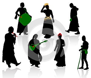Silhouettes of medieval people photo