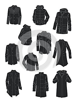 Silhouettes of men's jackets and coats