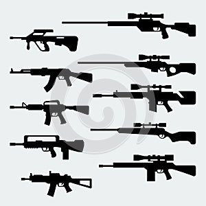 Silhouettes of modern assault and sniper rifles