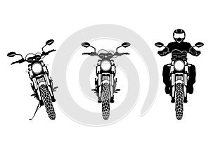 Silhouettes of modern motorcycle with and without driver.